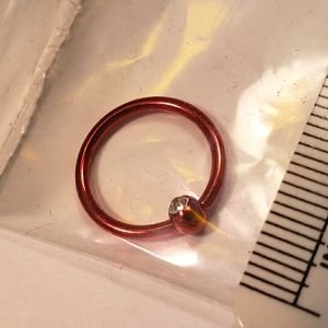 NWOT, 16g, Red w/Clear Gem, Unisex, BCR Ball Captive Hoop Earring